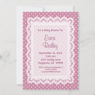 Invitación Puntos de polka rosa CHICA Baby Shower V17A