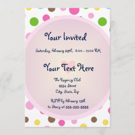 Invitación Puntos de Polka Rosa con Corazón