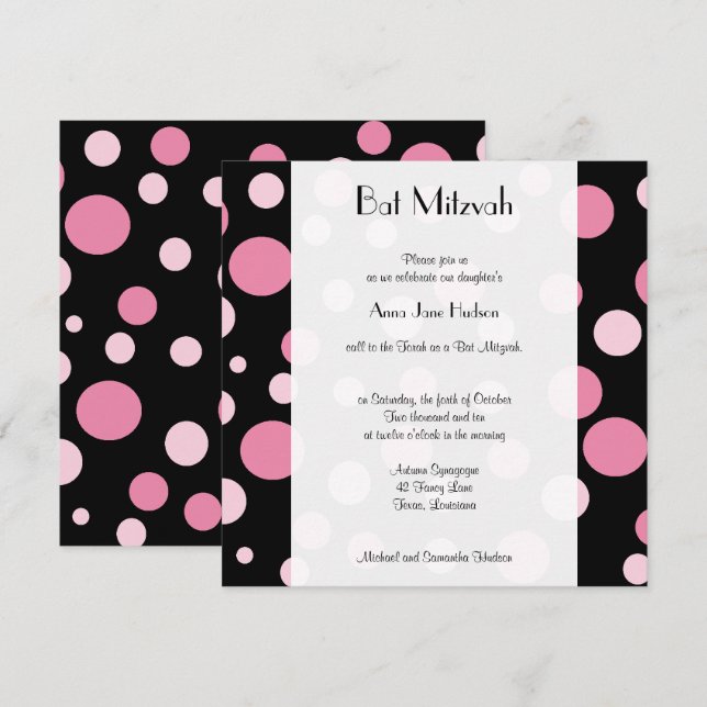 Invitación Puntos de Polka Rosa, Patrón de Punto de Polka, Mi (Anverso / Reverso)