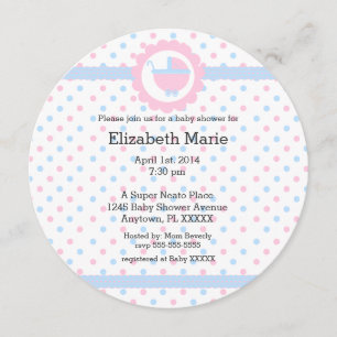 Invitación Puntos de polka rosa y azul redondeados por Baby S