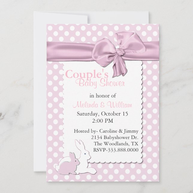 Invitación Puntos de polka rosa y blanco con Baby Shower de c (Anverso)