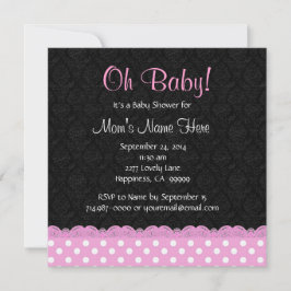 Invitación Puntos de polka rosa y Chica de encaje Baby Shower