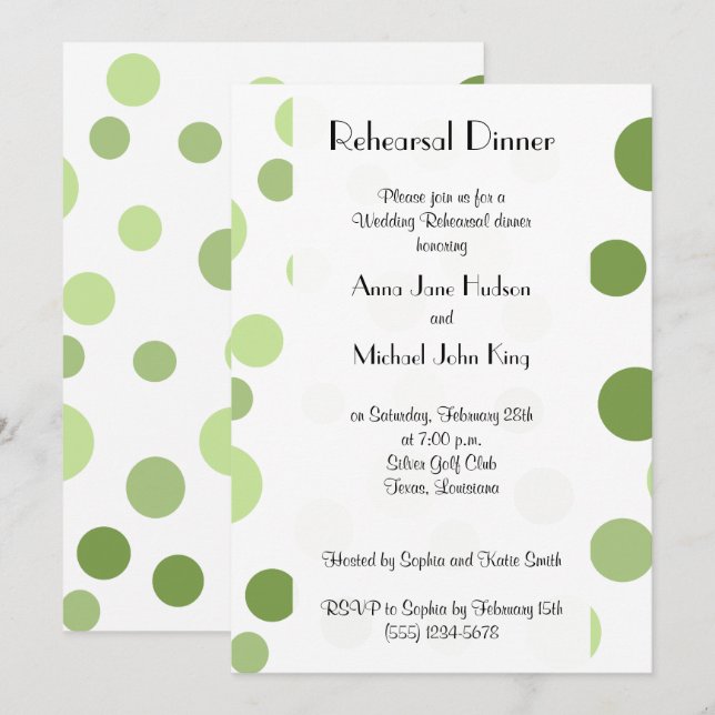 Invitación Puntos de Polka Verde, punteados, puntos, raciones (Anverso / Reverso)