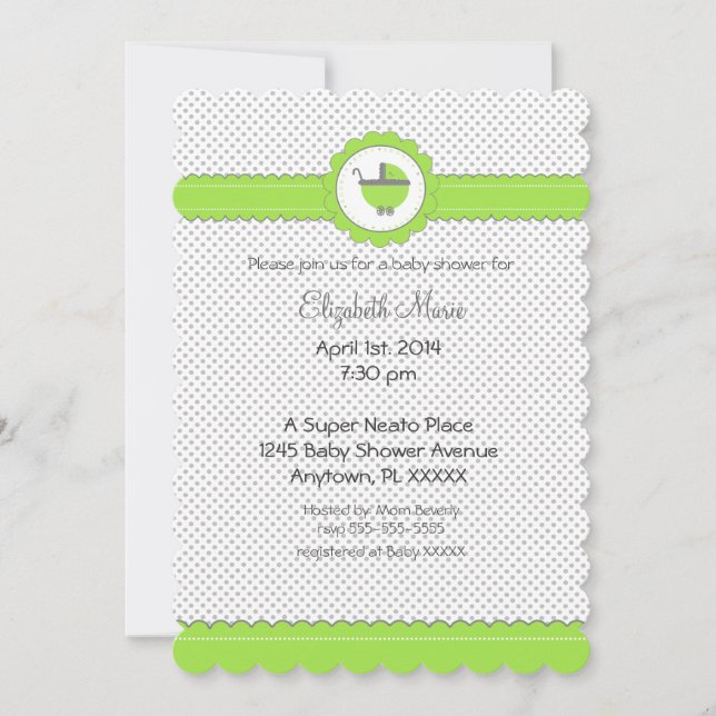 Invitación Puntos de Polka Verde y Gris Lime-Baby Shower (Anverso)