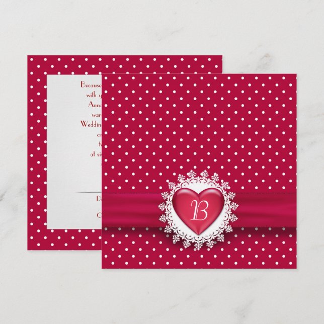 Invitación Puntos de polka y corazón rojo (Anverso / Reverso)