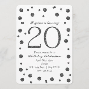 Invitación Puntos de purpurina plateada 20 cumpleaños 20