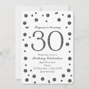 Invitación Puntos de purpurina plateados Cumpleaños 30 treint
