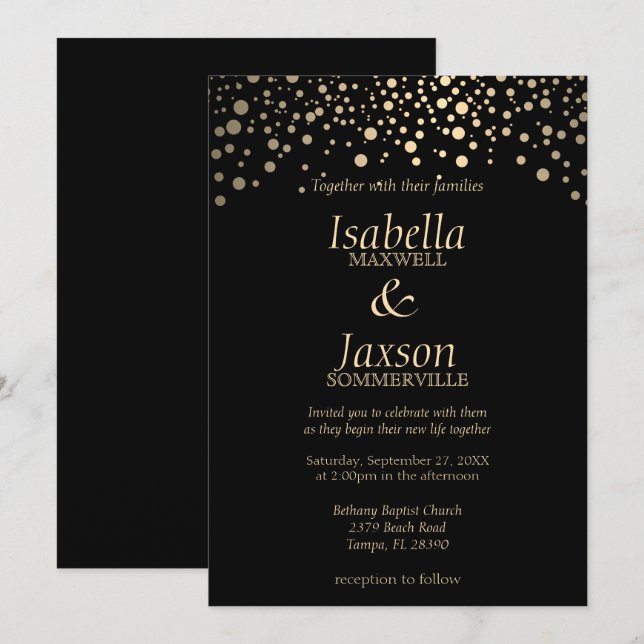 Invitación Puntos de Relieve metalizado Black and Gold Faux (Anverso / Reverso)