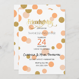 Invitación Puntos del naranja y del oro de Friendsgiving