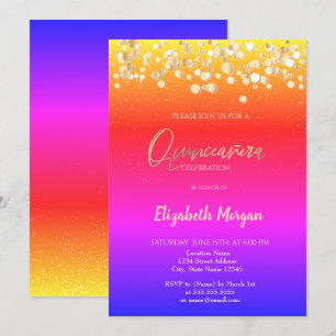 Invitación Puntos Elegantes, Confeti Colorido Ombre Quinceañe