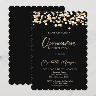 Invitación Puntos Elegantes, Confeti Quinceañera Negro