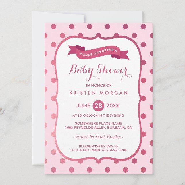 Invitación Puntos modernos de polka rosa de Baby Shower Girly (Anverso)