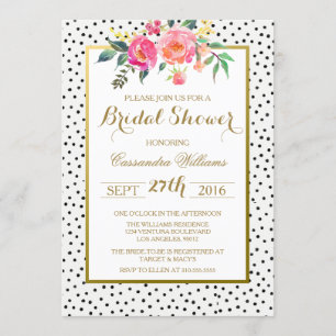 Invitación Puntos modernos de polka y ducha de novias doradas