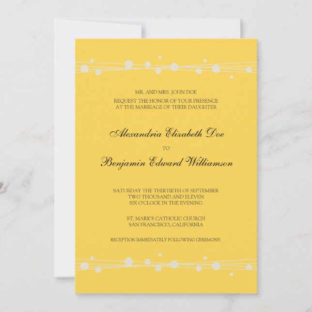 Invitación Puntos modernos y bodas con paja (amarillo) (Anverso)