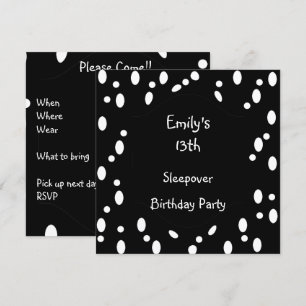 Invitación Puntos Negros Blancos Cumpleaños 13 Fiesta de pija