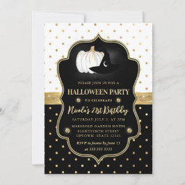 Invitación Puntos negros y blancos de Halloween cumpleaños 21