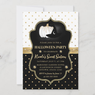 Invitación Puntos negros y blancos de Halloween Dulces 16