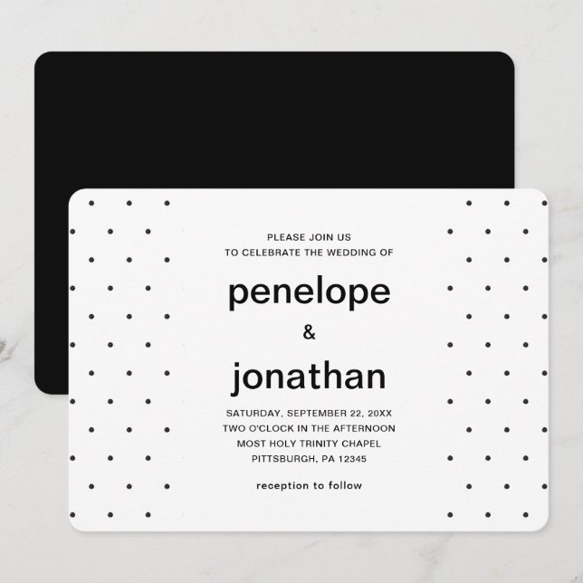 Invitación Puntos negros y blancos simples y elegantes (Anverso / Reverso)