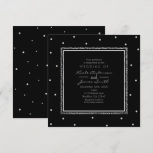 Invitación Puntos negros y plateados, fiesta de boda moderna