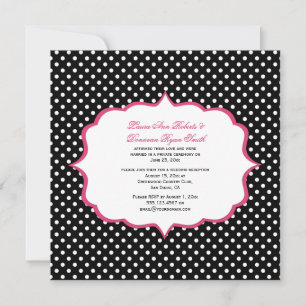 Invitación Puntos Polka Blancos Negros Marco Rosa Solo Recepc