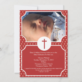 Invitación Puntos rojos Bautismo Dedicación del bebé 5x7 foto