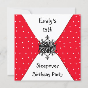 Invitación Puntos rojos negros blancos Cumpleaños 13 Fiesta d
