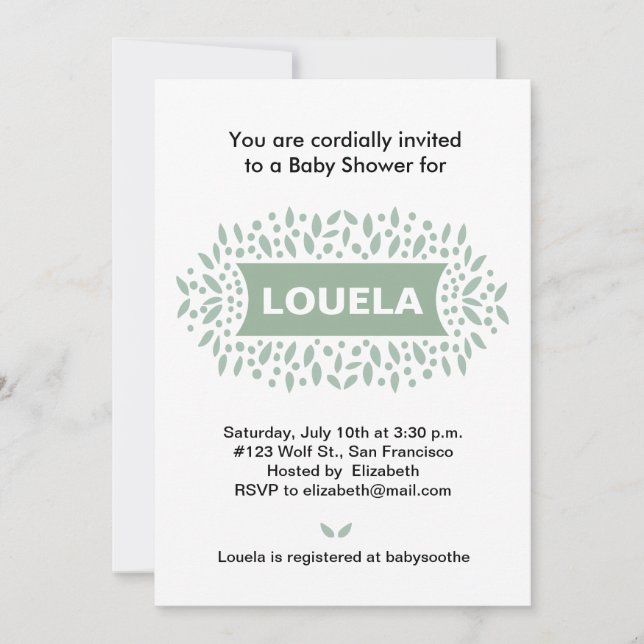 Invitación puntos y hojas ducha de bebé (Anverso)