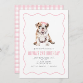 Invitación Puppy bulldog preppy plaid birthday invitation