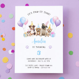Invitación Puppy Dog Birday Party Blue Watercolor