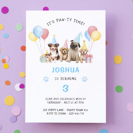 Invitación Puppy Dog Birday Party Blue Watercolor