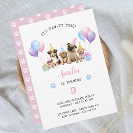 Invitación Puppy Dog Birday Party Pink Watercolor