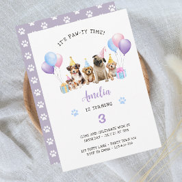 Invitación Puppy Dog Birday Party Purple Watercolor