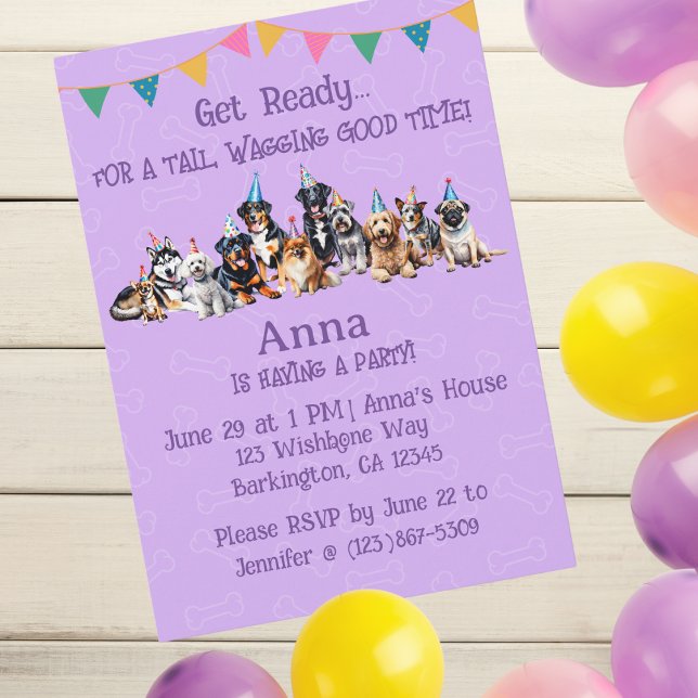 Invitación Puppy Dog Birthday Purple (Subido por el creador)