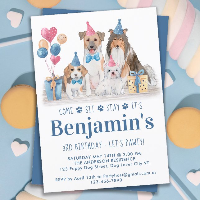 Invitación Puppy Fiesta Dog Blue Boy Birthday Pawday (Subido por el creador)