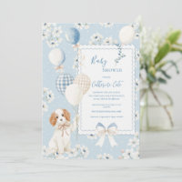 Puppy Floral Azul con Globos Elegante Bebé
