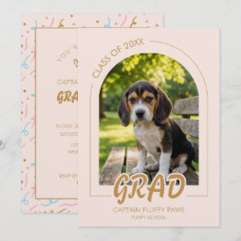 Invitación Puppy Graduation Blush Pink Gold Modern Photos