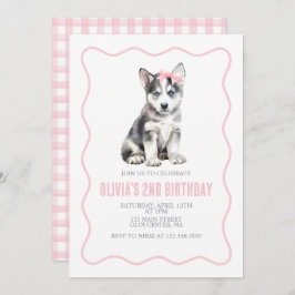 Invitación Puppy husky preppy plaid birthday invitation