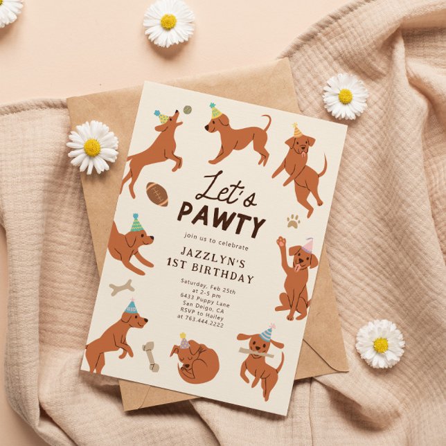Invitación Puppy Let's Pawty Birthday Party Invitation (Subido por el creador)