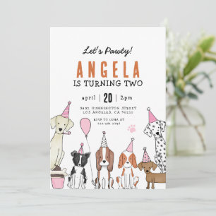 Invitación Puppy Pawty Dog chica Cumpleaños