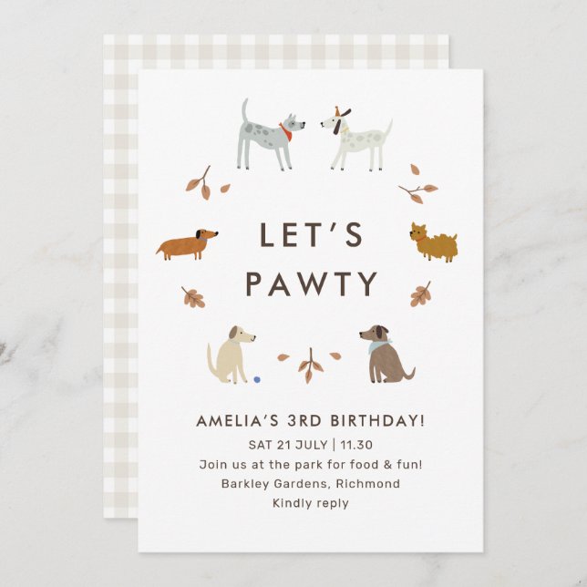 Invitación Puppy Pawty Dog Park Invite a un cumpleaños modern (Anverso / Reverso)