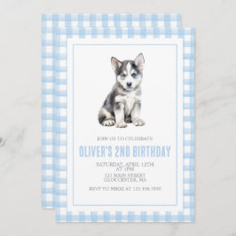 Invitación Puppy preppy plaid birthday