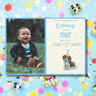 Invitación Pura cachorro 🐶 Basset Hound primer cumpleaños