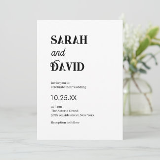 Invitación Puro texto chic moderno negro y blanco boda