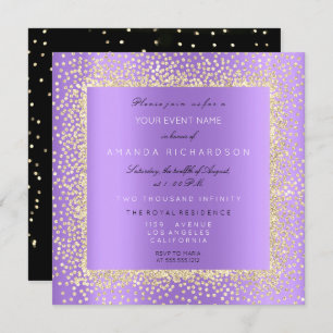 Invitación Purp violeta de confeti negro de oro mínimo Champa