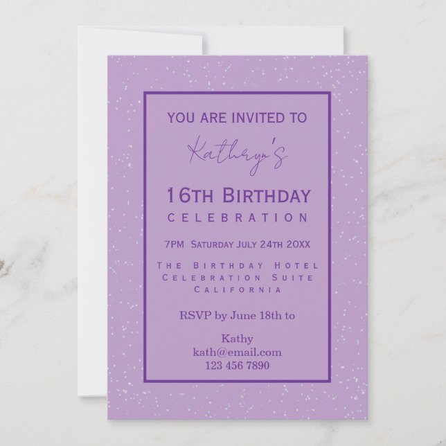 Invitación Purple 16th Birthday Celebration  (Anverso)