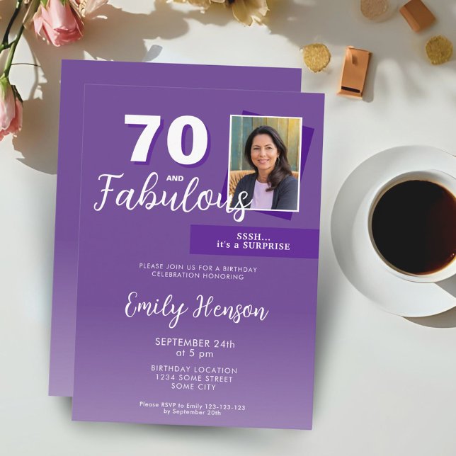 Invitación Purple 70 y fabulosa foto de fiesta de cumpleaños  (Subido por el creador)