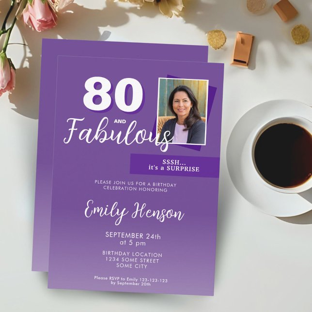 Invitación Purple 80 y fabulosa foto de fiesta de cumpleaños  (Subido por el creador)