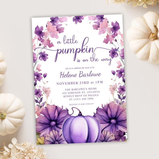 Invitación Purple A Little Pumpkin Baby Shower (Purple A Little Pumpkin Baby Shower Invitation)