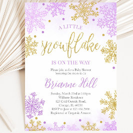 Invitación Purple A Little Snowflake Baby Shower