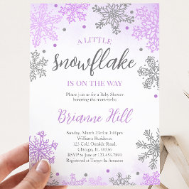 Invitación Purple A Little Snowflake Baby Shower